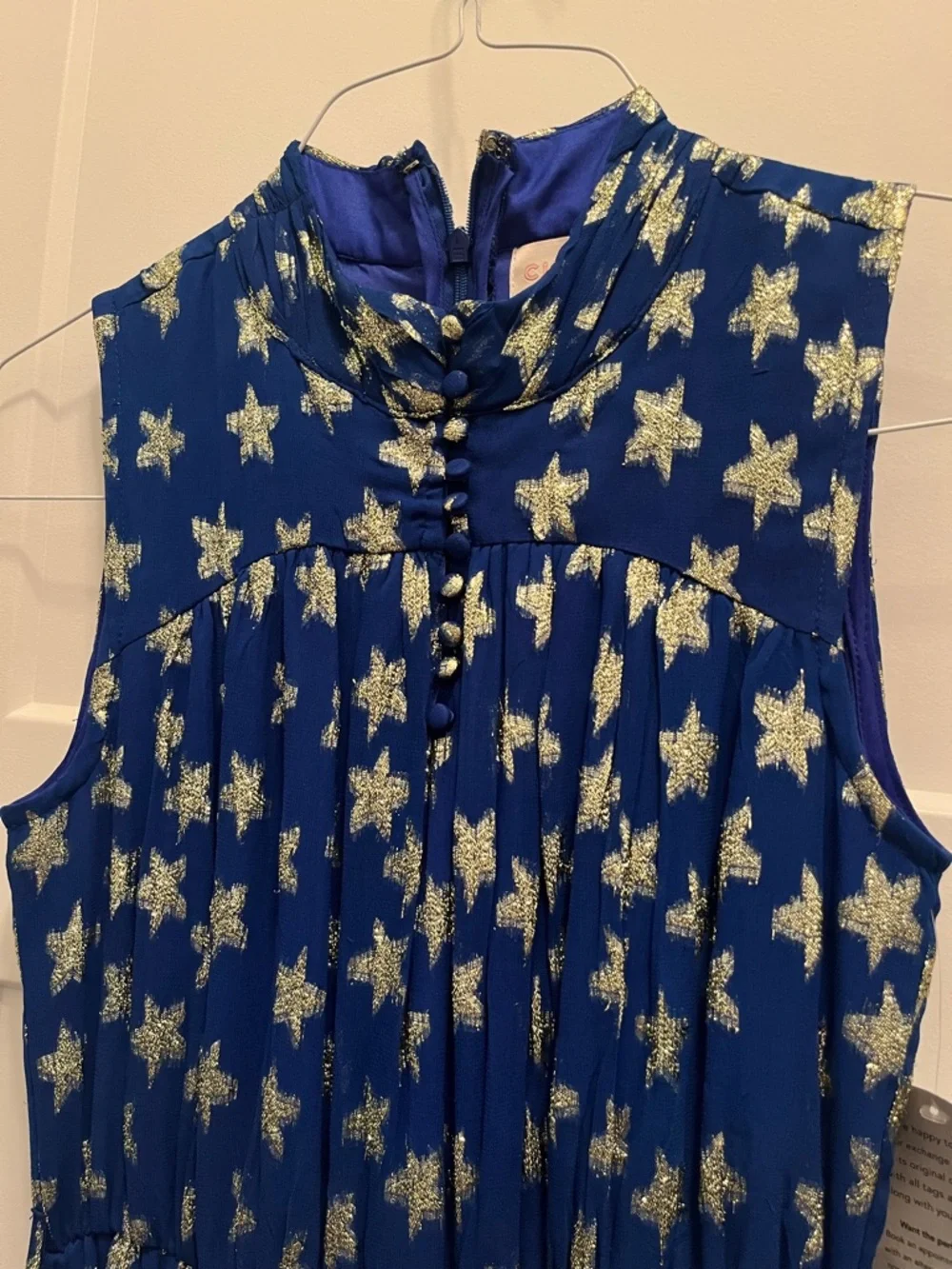 NWT Ciebon Sleeveless Blue Maxi Dress with Gold Star Print- Small- - Picture 2 of 6
